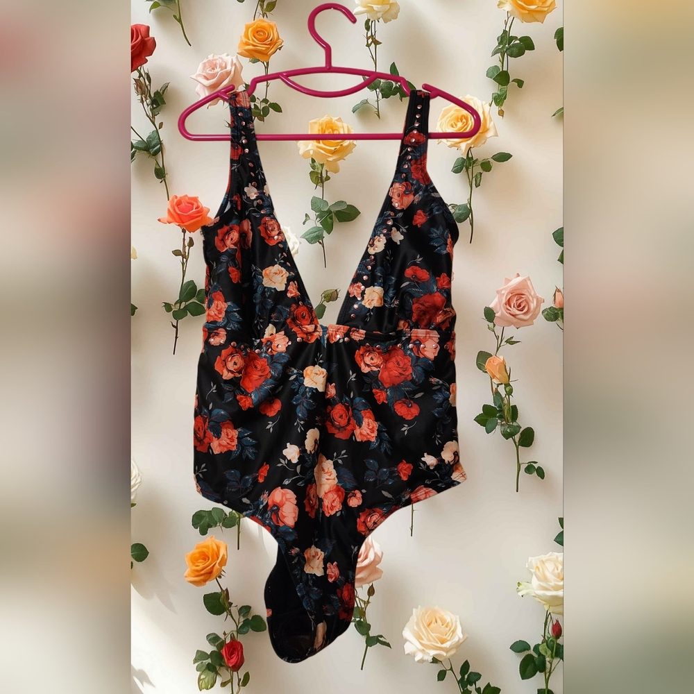 8 Usa 12 Uk Primark Floral Swimsuit Bathing Suit Studded Nwot